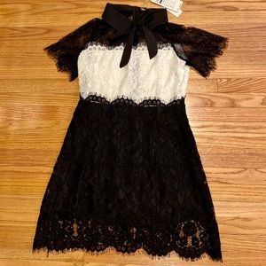 Black and White Lace Colorblock Mini  Dress